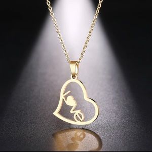 2 piece Heart love charm pendant necklace no fade, tarnish